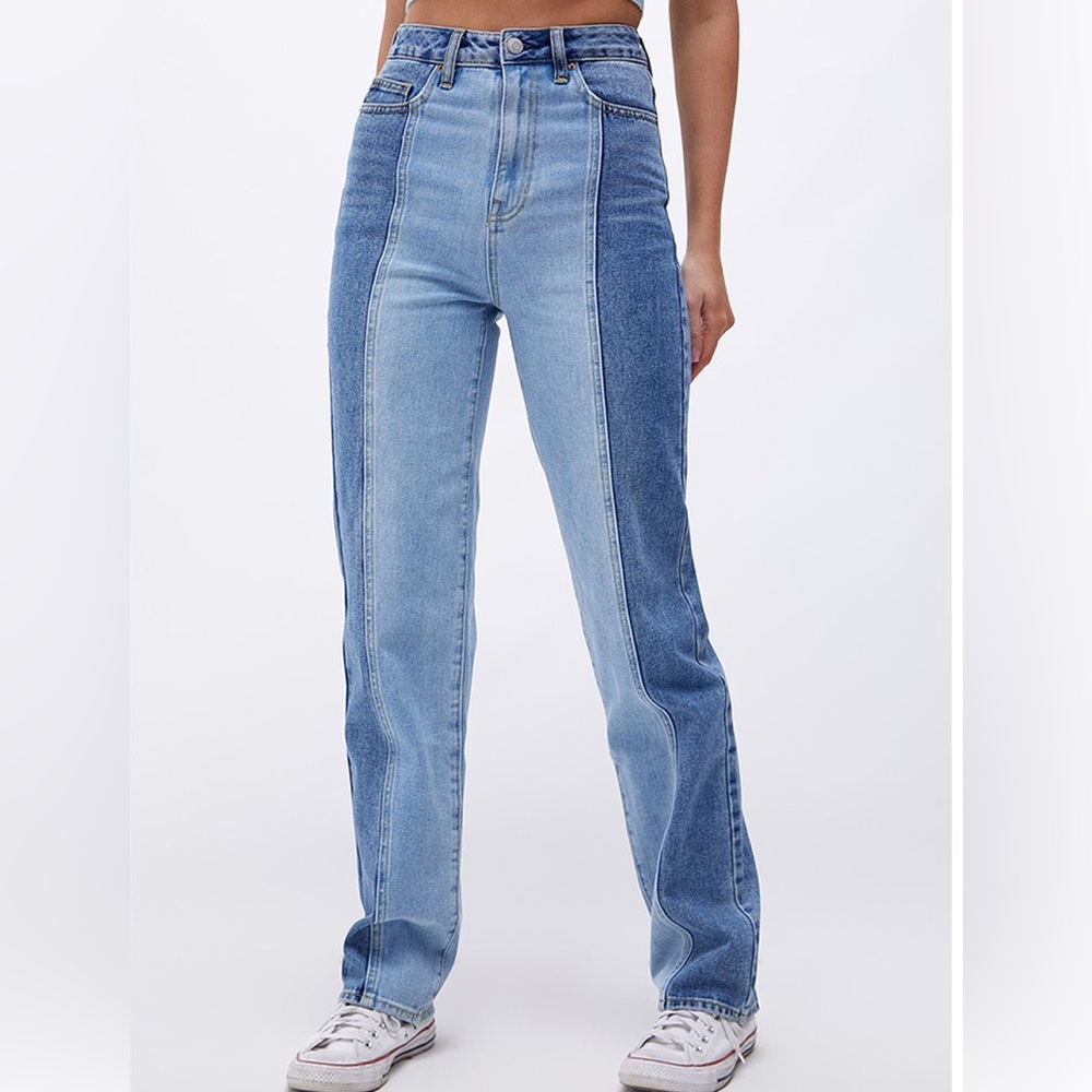 PacSun High Rise Two-Tone 90s Boyfriend Blue Jeans